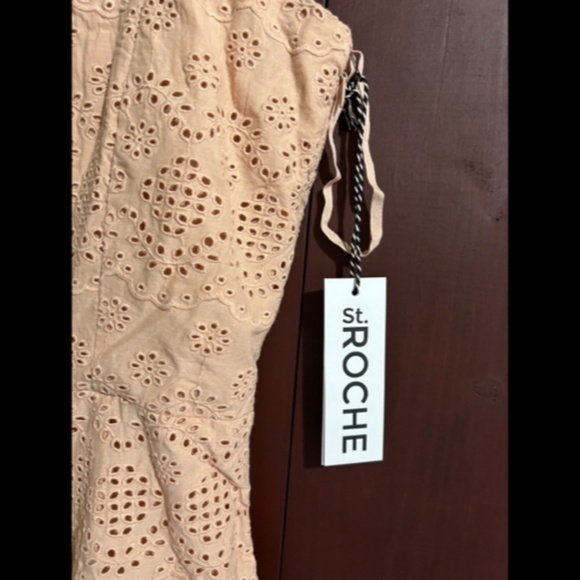 St. Roche Benedict Embroidered Eyelet Halter or Strapless Midi Dress Tan Size 8 - Picture 7 of 16
